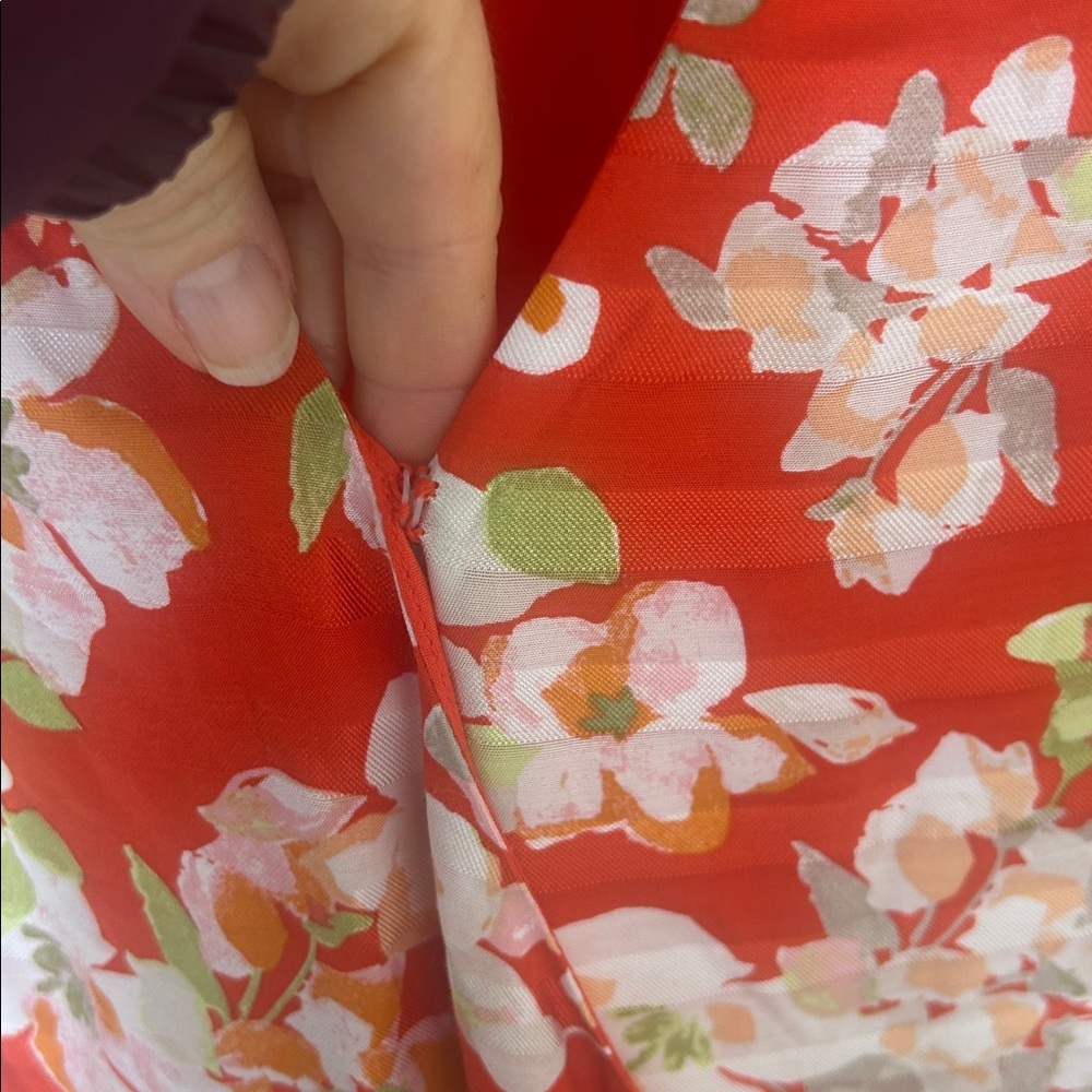 J. JILL Floral Short Sleeve True Wrap Dress in Papaya Red Rayon Size Large - Picture 8 of 16